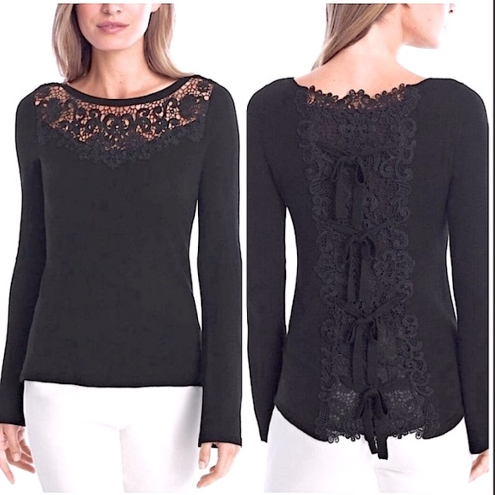 WHBM BLACK LACE BACK BOW SWEATER